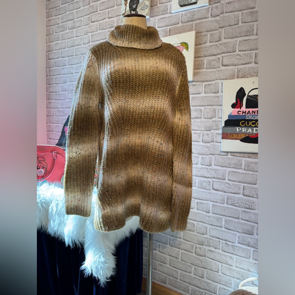 Cozy Ribbed Cowl Neck Sweater in Cream and Brown